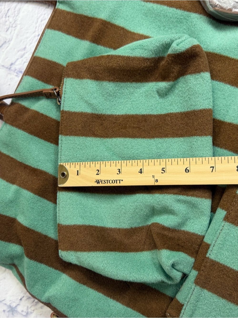 Anthropologie Teal and Brown Striped Shoulder Tote with Wristlet. Artsy. - Picture 6 of 12